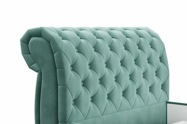 Кровать Эмили 1400 пуговицы велюр Ультра минт с ортопедическим основанием и подъемным механизмом