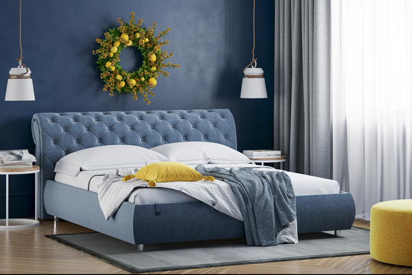 Кровать Эмили 1800 пуговицы велюр Оникс 17 с ортопедическим основанием и подъемным механизмом