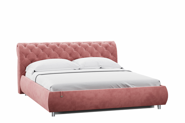 Кровать Эмили 1800 пуговицы велюр Ультра коралл с ортопедическим основанием и подъемным механизмом