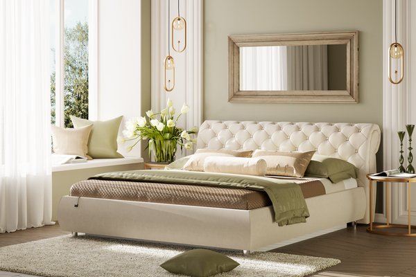 Кровать Эмили 1800 пуговицы велюр Вивальди 2 с ортопедическим основанием и подъемным механизмом