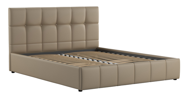 Кровать Хлоя 160 экокожа бежево-коричневый с ортопедическим основанием и подъемным механизмом