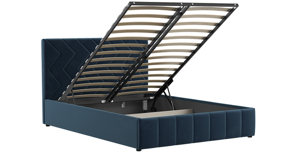 Кровать Милана 140 велюр полуночно-синий с ортопедическим основанием и подъемным механизмом