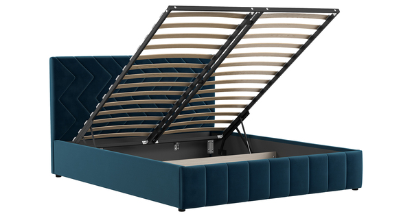 Кровать Милана 160 велюр полуночно-синий с ортопедическим основанием и подъемным механизмом