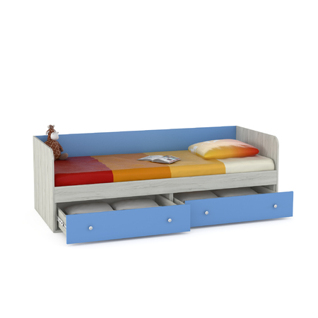 Кровать детская с ящиками Тетрис 1 347 дуб белый craft, капри синий