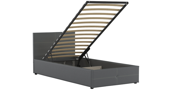 Кровать Синди 90 экокожа серый с ортопедическим основанием и подъемным механизмом