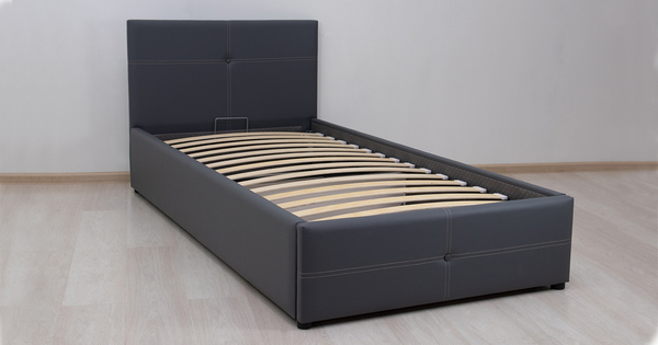 Кровать Синди 90 экокожа серый с ортопедическим основанием и подъемным механизмом