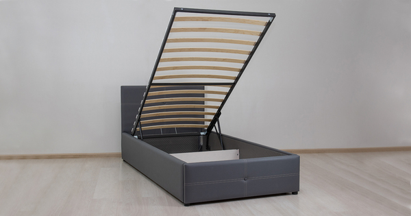 Кровать Синди 90 экокожа серый с ортопедическим основанием и подъемным механизмом