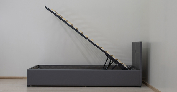 Кровать Синди 90 экокожа серый с ортопедическим основанием и подъемным механизмом