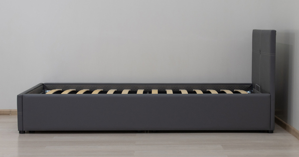 Кровать Синди 90 экокожа серый с ортопедическим основанием и подъемным механизмом