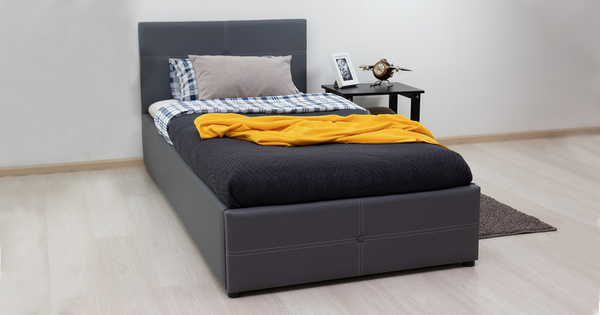 Кровать Синди 90 экокожа серый с ортопедическим основанием и подъемным механизмом