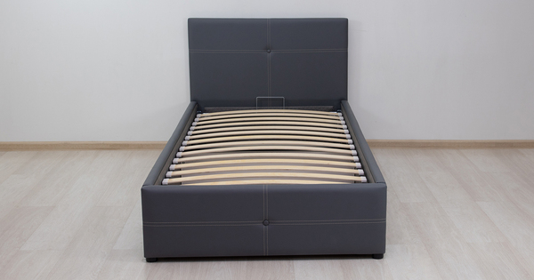 Кровать Синди 90 экокожа серый с ортопедическим основанием и подъемным механизмом