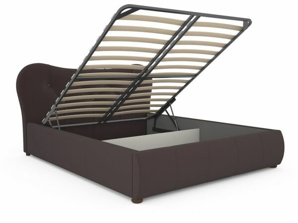 Кровать Лавита 160 экокожа темно-коричневая с ортопедическим основанием и подъемным механизмом