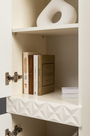 Гостиная Марион композиция 2 слоновая кость С341 PE, слоновая кость 6898 ПВХ, белый PE шагрень (собирается на любую сторону)