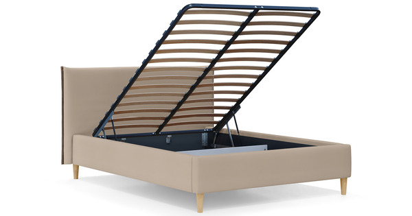 Кровать Микаса 140 велюр светлый бежевый, шоколадный с ортопедическим основанием и подъемным механизмом