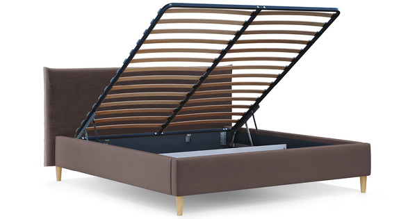Кровать Микаса 180 велюр шоколадный, светло-серый с ортопедическим основанием и подъемным механизмом
