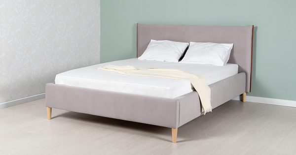 Кровать Микаса 160 велюр светло-серый, терракотовый с ортопедическим основанием и подъемным механизмом