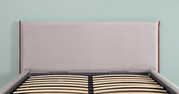 Кровать Микаса 160 велюр светло-серый, терракотовый с ортопедическим основанием и подъемным механизмом