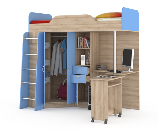 Кровать-чердак со столом Ника 427 Т бук песочный капри синий