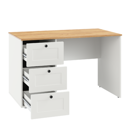 Стол письменный Остин 12.159 белый PE шагрень, дуб золотой CRAFT, белая шагрень 4101 ПВХ, сборка на любую сторону