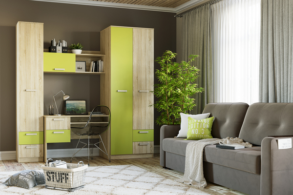 Полка навесная Акварель НМ 011.38 М1 дуб сонома, лайм