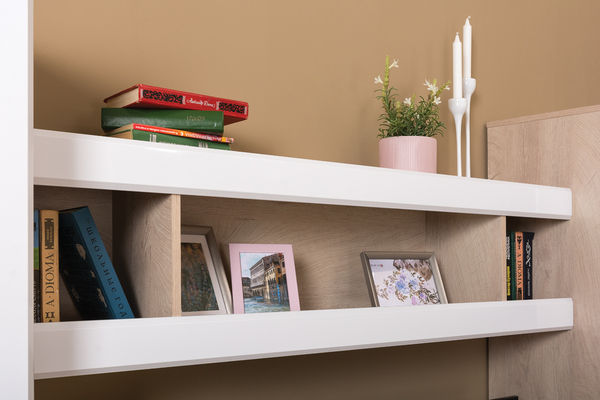 Полка навесная в гостиную Альба 3 09.130 дуб эндгрейн элегантный, белый глянец ПВХ