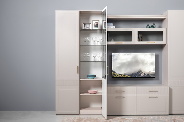 Шкаф-витрина Ричфорд 16.396 кашемир 5981 BS, моно керамика D166-2 ПВХ (собирается на любую сторону)