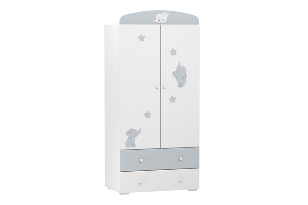 Шкаф для одежды Лилу (Слоники, Белый/Серый (эмаль) Белый Скандинавский) НМ 041.01