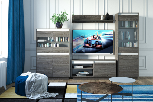 Шкаф для посуды VIRGINIA НМ 011.82 ясень анкор темный, белый скандинавский