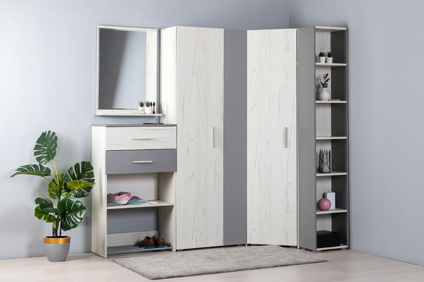 Шкаф для одежды угловой в прихожую Юнона 13.220 дуб белый CRAFT