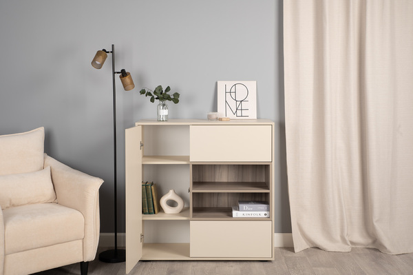 Комод Тайл 16.236 сатин 7045 SU, эмили блаш U9135, белый PE шагрень, собирается на любую сторону