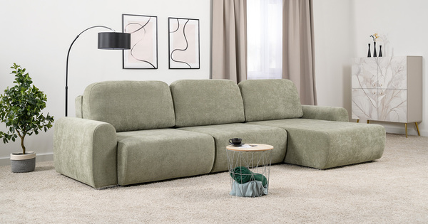 Диван-кровать угловой Тэдди 1503 композиция 3, букле Pique 007 оливковый, модульная система, сборка на любую сторону