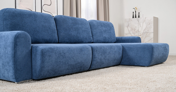 Диван-кровать угловой Тэдди 1504 композиция 3, букле Pique 009 синий, модульная система, сборка на любую сторону