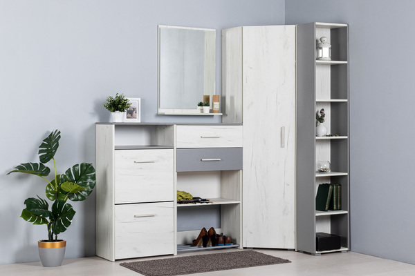 Тумба для обуви в прихожую Юнона 13.253 (обувница) дуб белый CRAFT, серый шифер