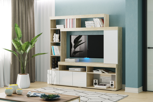 Стенка в гостиную Сити (Белый, Дуб сонома) Тумба ТВА Сити НМ 040.28