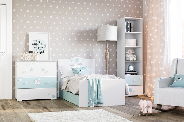 Ящик для кровати Лилу 1600*800 (Птички, Голубой (эмаль), Белый (КМ)) НМ 041.09